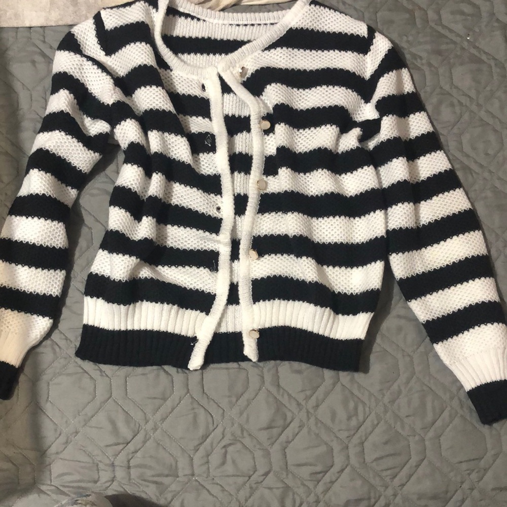 Striped Knit Button-Front Cardigan Jacket - Black & White